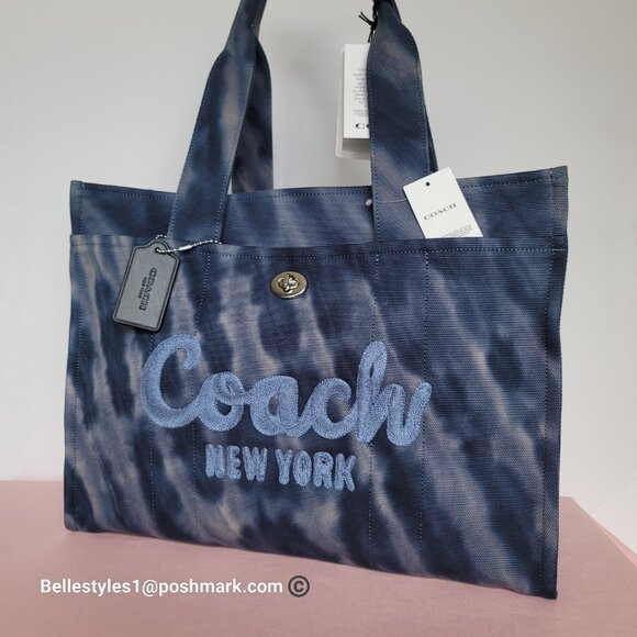 COACH Tie Dye Cargo 42 Canvas Large Tote -Midnight Navy color - Picture 3 of 16
